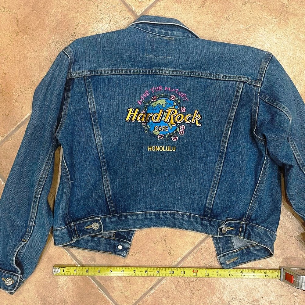Vintage Hard Rock Cafe Honolulu Embroidered Denim Jacket Large EUC USA